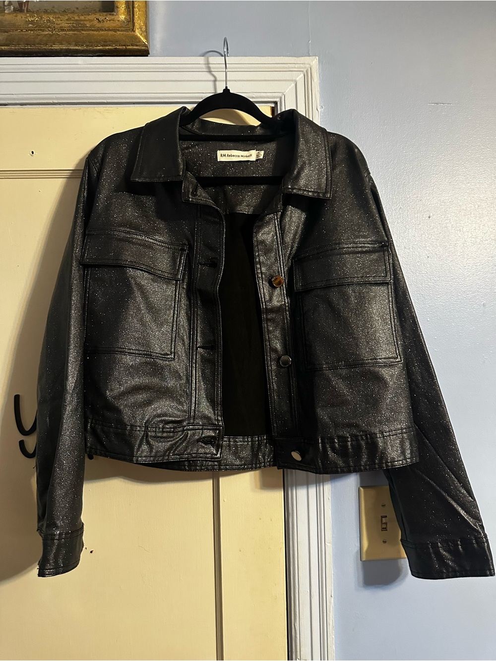 Rebecca Minkoff Black Sparkle Faux Leather Jacket